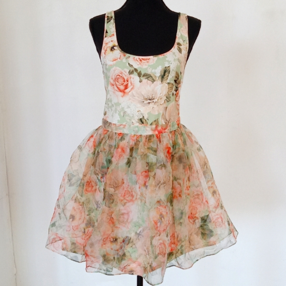 Alice + Olivia Chara flared floral-print silk-organza and jersey mini dress